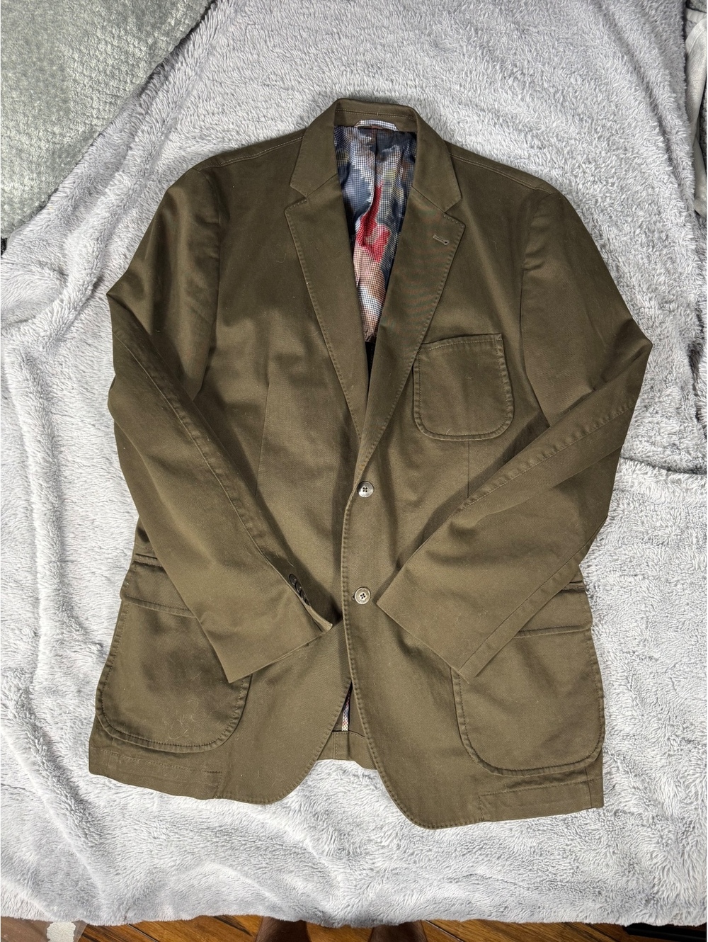 Kroon Olive Green Men's Blazer Jacket with Patterned Lining
